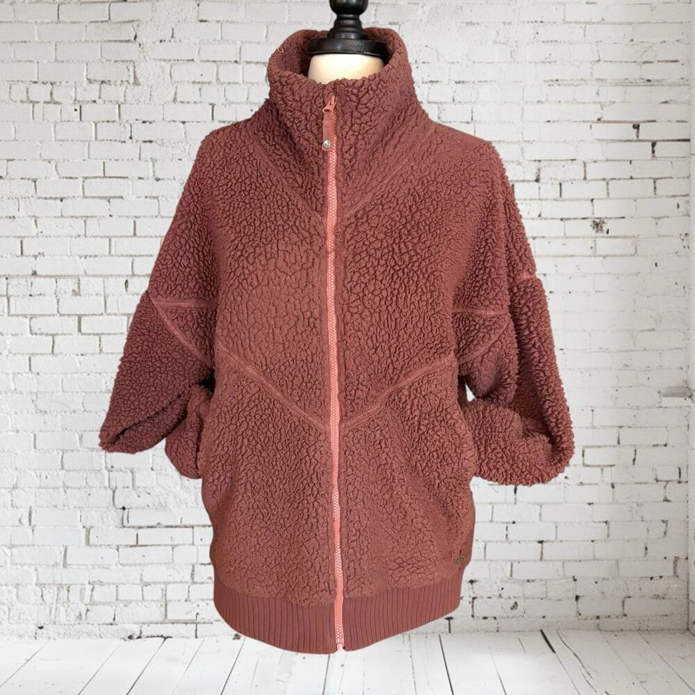 Prana Permafrost Jacket Fleece Zip Teddy Plush Ribbed Sz XL Deep Mauve Pink Warm - Picture 3 of 13